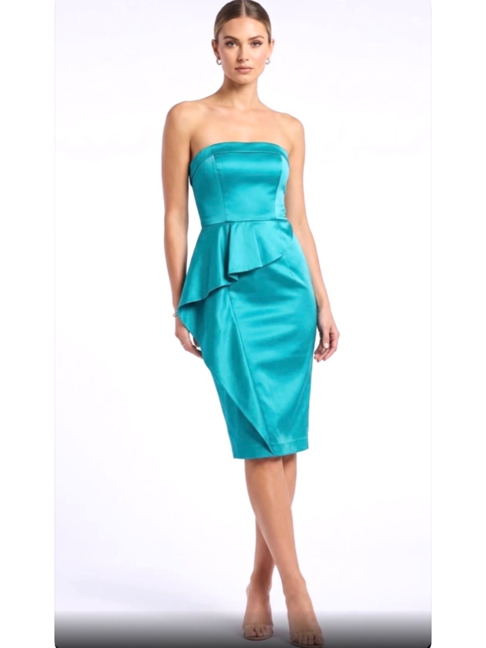 Jessica Simpson Turquoise Blue Green satin cocktail Sheath stretch Dress 2 NWT